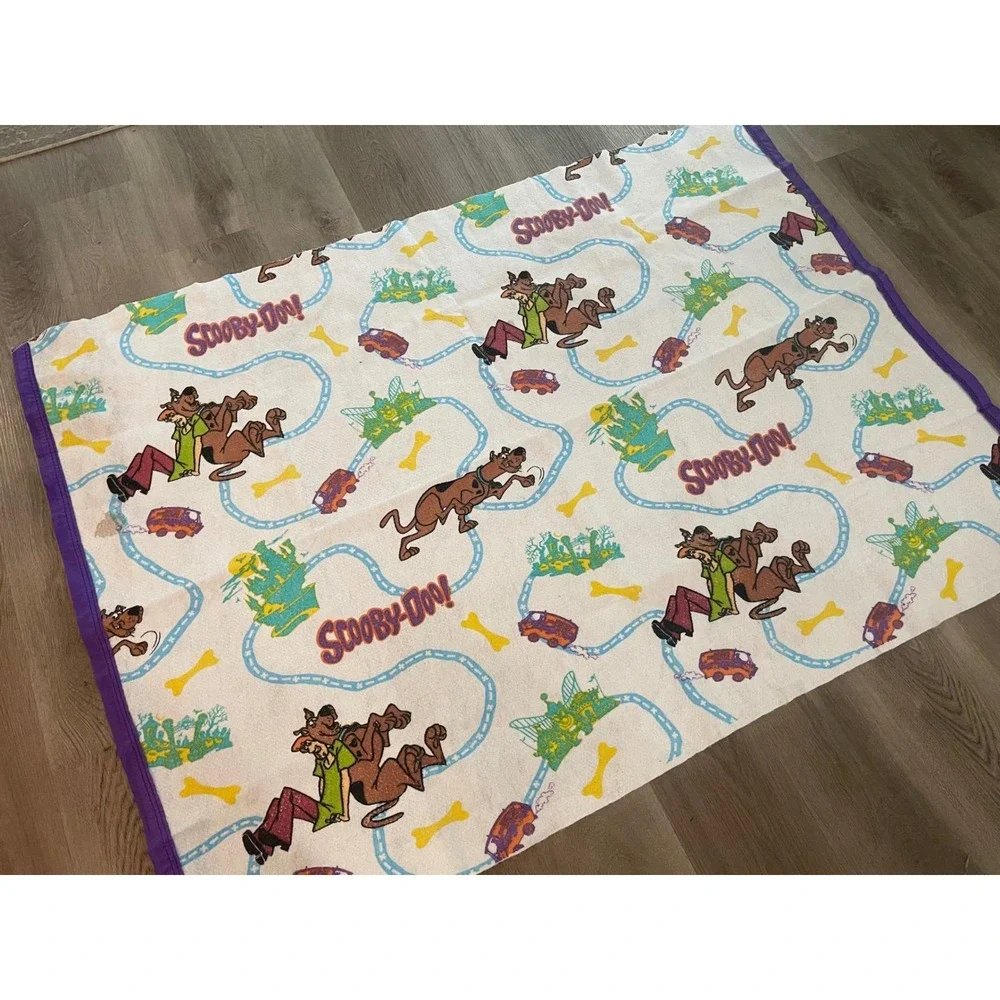 Vintage 90s Scooby Doo Shaggy‎ Fleece Blanket Throw Mystery Machine Made in USA
